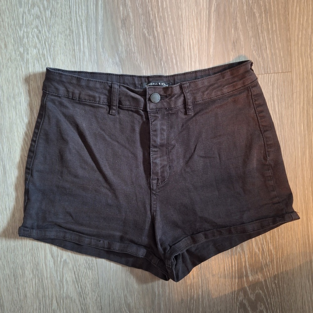 Kendall & Kylie Black High Waisted Denim Shorts Size 27 Rolled Hem
